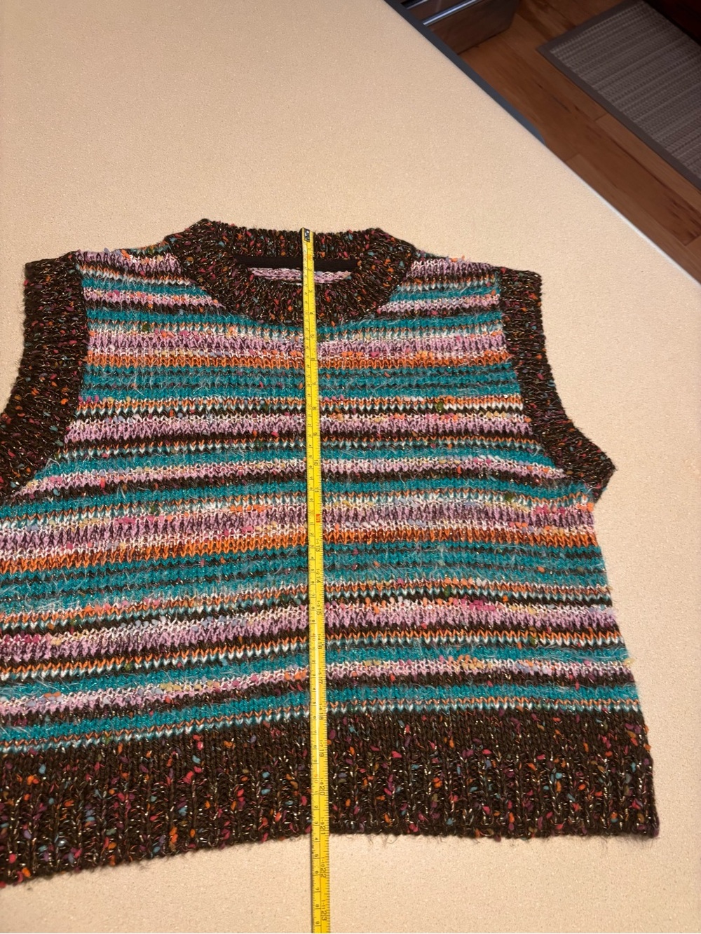 Anthropologie Maeve Multicolor Striped Knit Vest in Teal, Pink, Orange, Brown